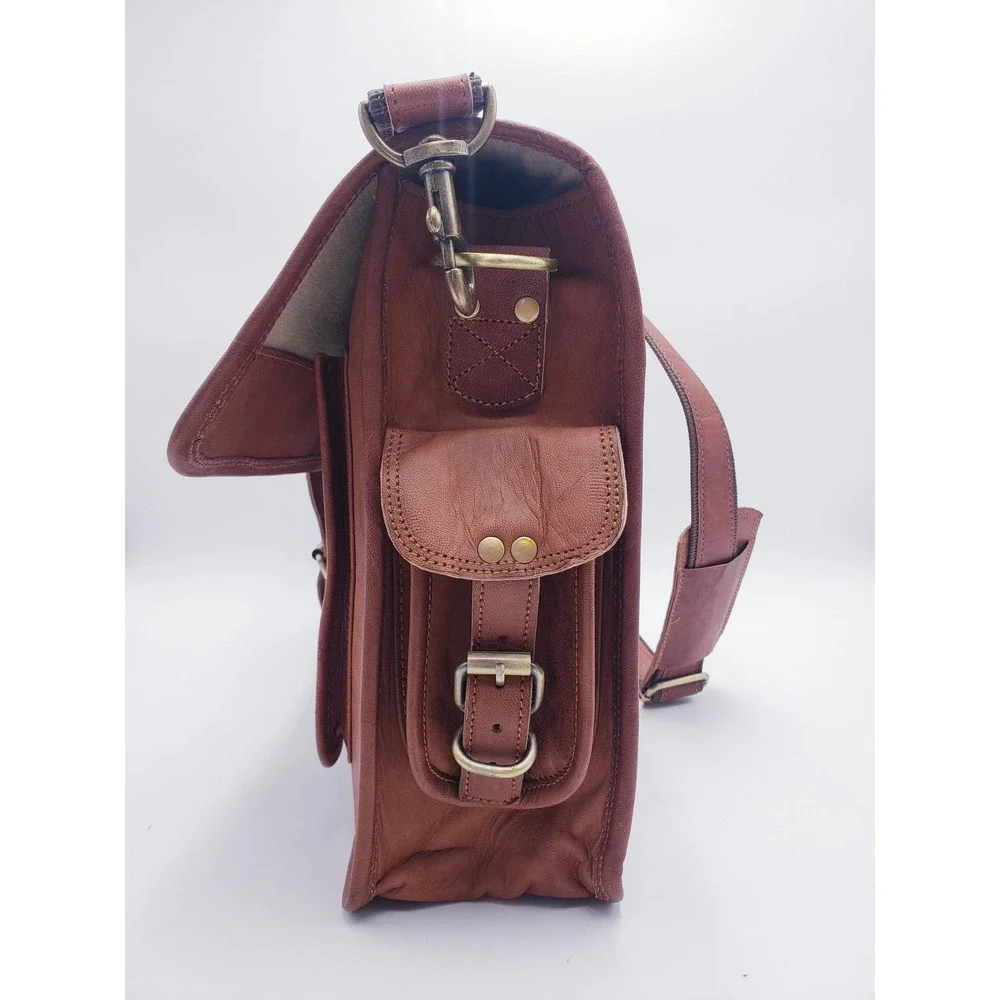 MaheTri Messenger Bag Brown Leather Satchel Laptop Briefcase OS